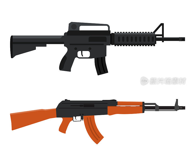 枪支武器。M16 amd ak - 47。矢量图